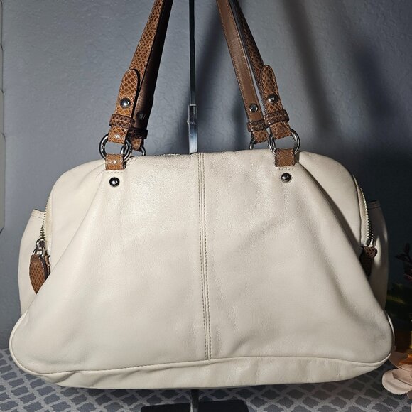 Coach Penelope 16529 Ivory Leather Handbag with Brown Snakeskin Trim – EUC - Picture 7 of 16